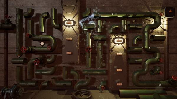 A screenshot of PIPELINE RTX showing a complex pipe system with flowing water