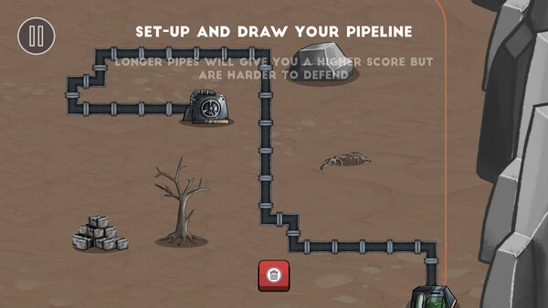 "Pipeline Panic gameplay featuring technician-soldiers defending energy pipelines from mutated creatures"