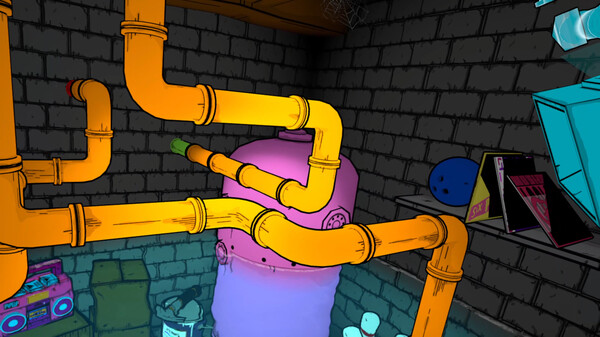 Gameplay screenshot of Pipeline VR, showcasing the VR plumbing puzzle mechanics.