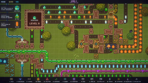 Potion Pipeline gameplay showcasing potion factory production and alchemy system.