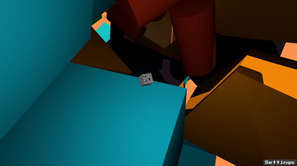 Screenshot of The Adventures Of Little Wurfel gameplay showing cube floating through surreal landscapes